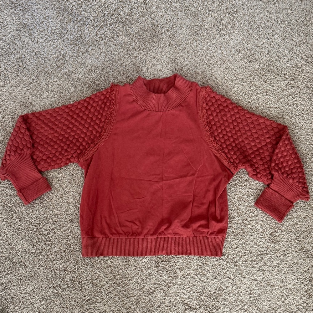 DOLAN Fringe Sweater Red Knit Large Anthropologie Terracotta Statement Sleeves - Picture 3 of 7
